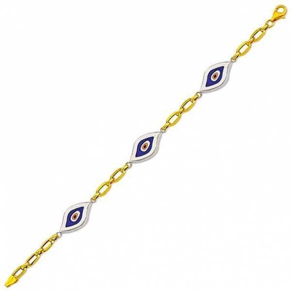 Çekik Beyaz Gözlü 14 Ayar Altın Bileklik - Image 1