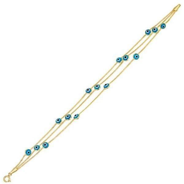 Üç Sıra Boncuklu Mavi 14 Ayar Altın Bileklik - Image 1