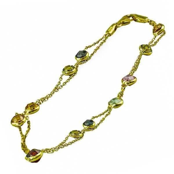 İki Zincirli Renkli Şeker Taşlı 14 Ayar Altın Bileklik - Image 1