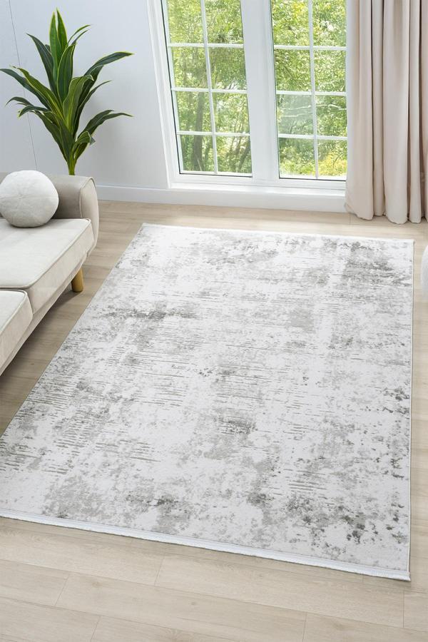 Knidos Beyaz Gri Halı Yumuşak Dokulu Akrilik Halı Oturma Odası Salon Yatak Odası Halısı 14110A - Image 1