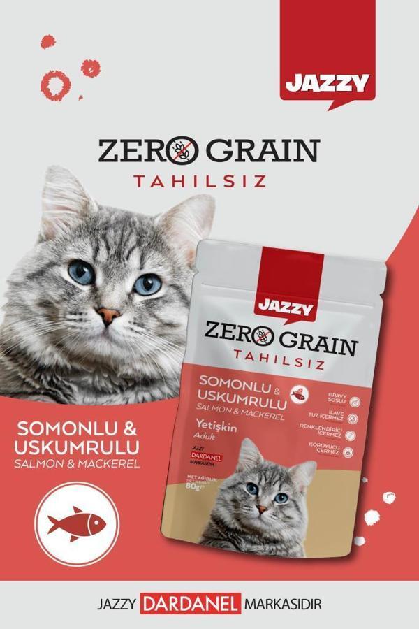 Jazyy Zero Grain Kedi Maması Uskumru&Somon Poşet 80 gr x 8 Adet - Image 1