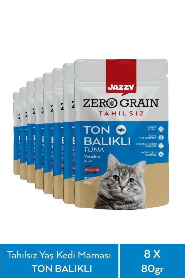 Jazzy Zero Grain Kedi Maması Ton Balıklı Poşet 80 gr x 8 Adet - Image 1