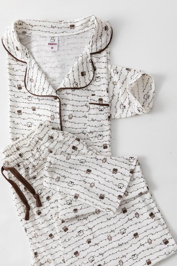 Uzun Kol Gömlek Yaka Kadın Büyük Beden  Pinterest Pijama Takımı - Mevsimlik Kadın Pijama - Image 1