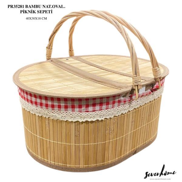 SEVER BAMBU NATUREL OVAL PİKNİK SEPETİ 40X30X18 CM - Image 1