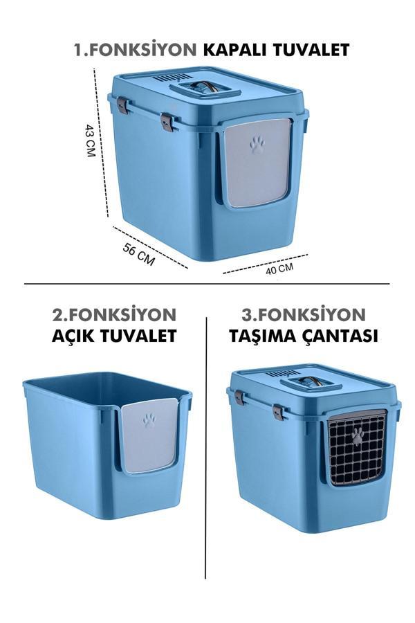 Pribor HZ-500 Xxl 3 Fonksiyonlu Açık / Kapalı Kedi Tuvaleti ve Taşıma Çantası Mavi 56 x 40 x 43 Cm - Image 1
