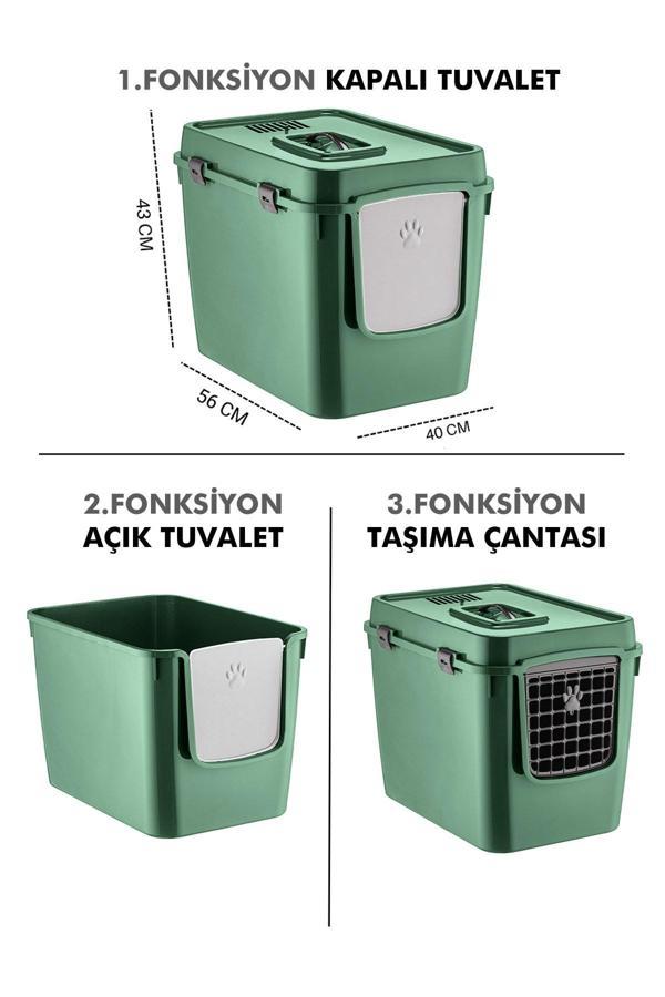 Pribor HZ-500 Xxl 3 Fonksiyonlu Açık / Kapalı Kedi Tuvaleti ve Taşıma Çantası Yeşil 56 x 40 x 43 Cm - Image 1