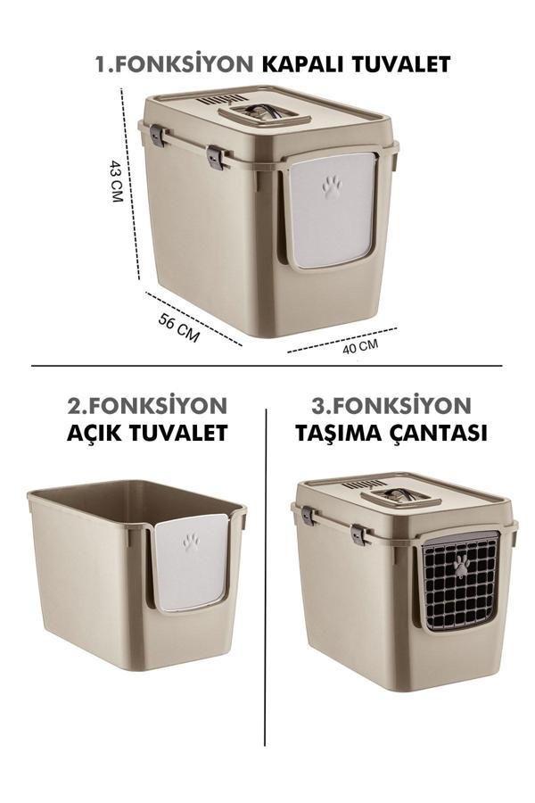 Pribor HZ-500 Xxl 3 Fonksiyonlu Açık / Kapalı Kedi Tuvaleti ve Taşıma Çantası Bej 56 x 40 x 43 Cm - Image 1