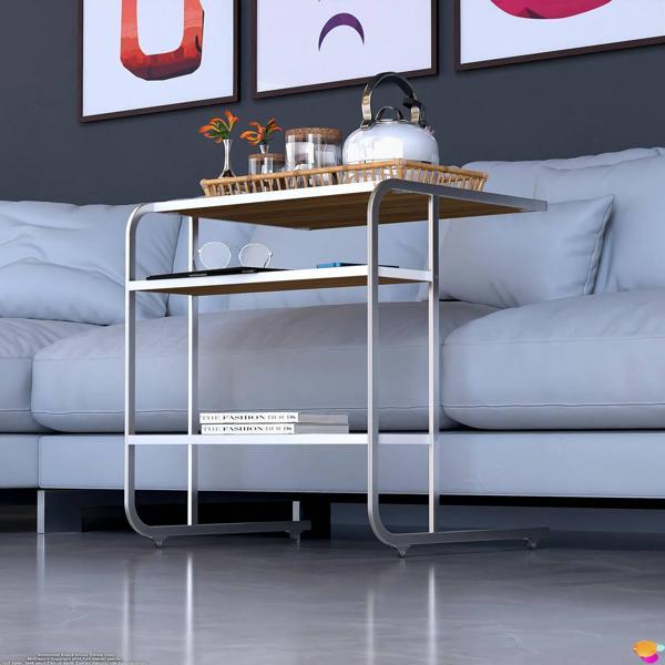 Modilayn C Yan Sehpa Geniş Boy Tekerlekli Çalışma, Atıştırmalık, Yemek, Laptop Sehpası Ceviz - Image 1