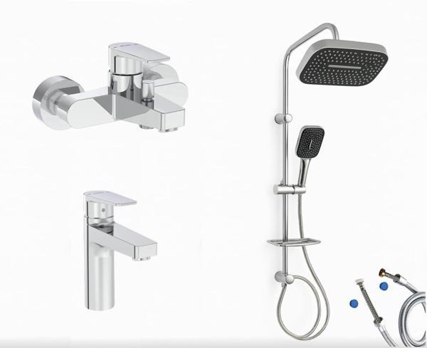 Artema Flow Square Banyo Bataryası + Flow Square Lavabo Bataryası + Doppo Prime Lux Tepe Duş Sistemi - Image 1
