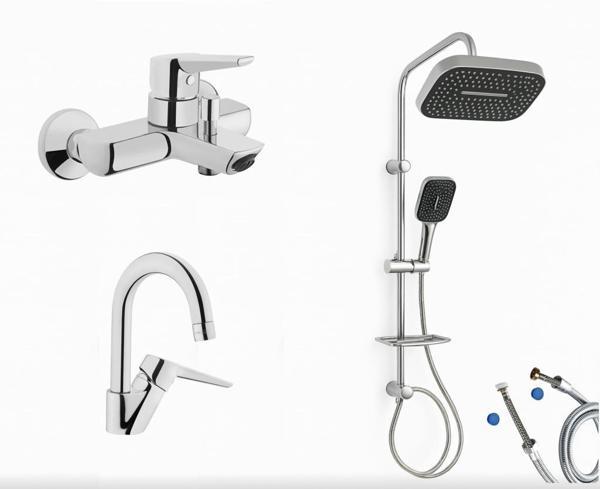 Artema Solid S Banyo Bataryası + Solid S Kuğu Lavabo Bataryası + Doppo Prime Lux Tepe Duş Sistemi - Image 1