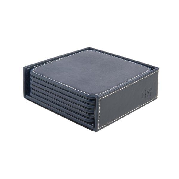 Bardak Altlığı,6’lı Set,Masaüstü Kare Cup Coaster,Vegan Suni Deri,11x11 cm.,Lacivert - Image 1
