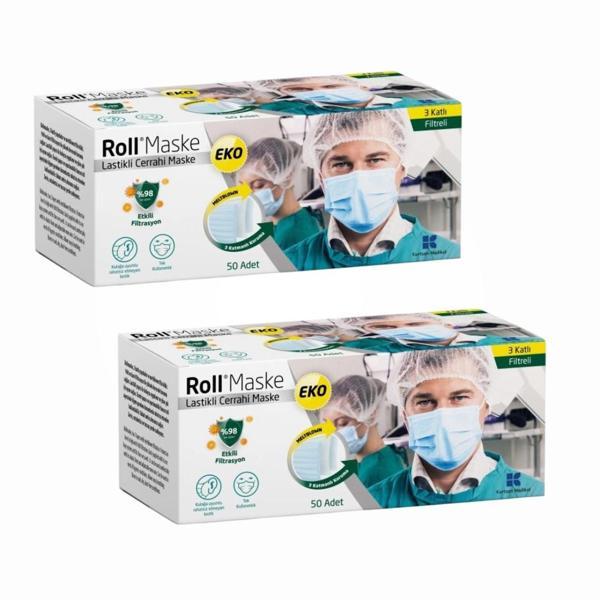 Roll EKO Cerrahi Maske Lastikli (3 Katlı) Filtreli 50'li Kutu - 2 Kutu - Image 1