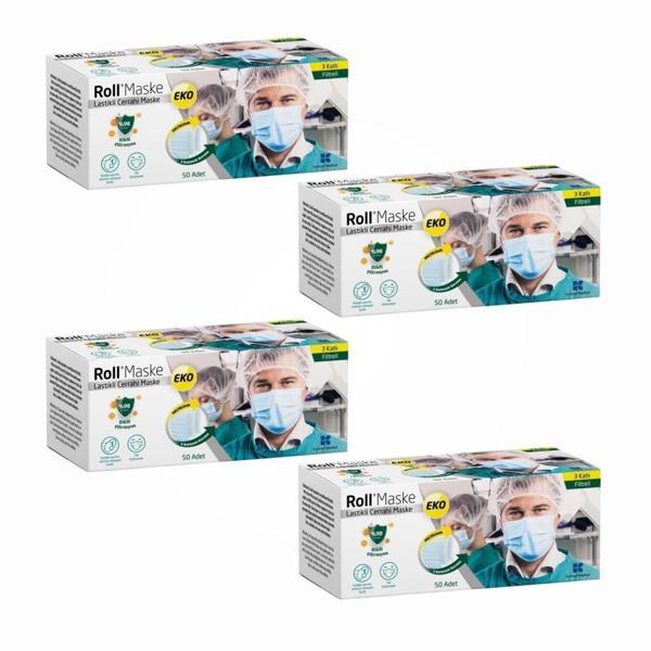 Roll EKO Cerrahi Maske Lastikli (3 Katlı) Filtreli 50'li Kutu - 4 Kutu - Image 1