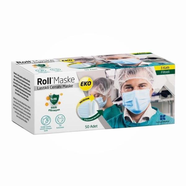Roll EKO Cerrahi Maske Lastikli (3 Katlı) Filtreli 50'li Kutu - 1 Kutu - Image 1