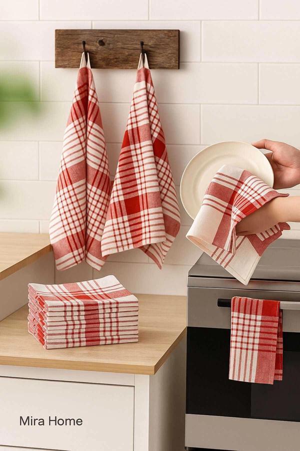 10 lu Lüks Bulaşık Kurulama Bezi ve Mutfak Peçetesi 50x70 Cm Daily Kırmızı - Image 1