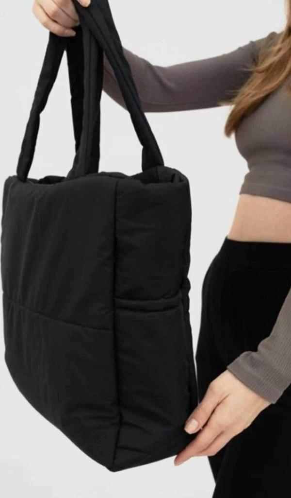 Lula Siyah Kabartmalı Puf Kumaş Shopper Çanta Napoli Siyah - Image 1