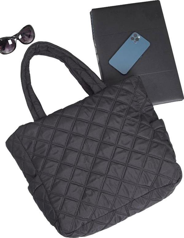 Orijinal Kadın Geniş Hacimli Konfor Modeli Fermuarlı Kapitoneli Tote Puf Şişme Shopper Kol Çantası - Image 1