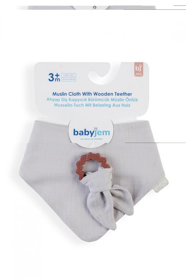 Babyjem Silikon Diş Kaşıyıcılı Müslin Önlük Gri - Image 1