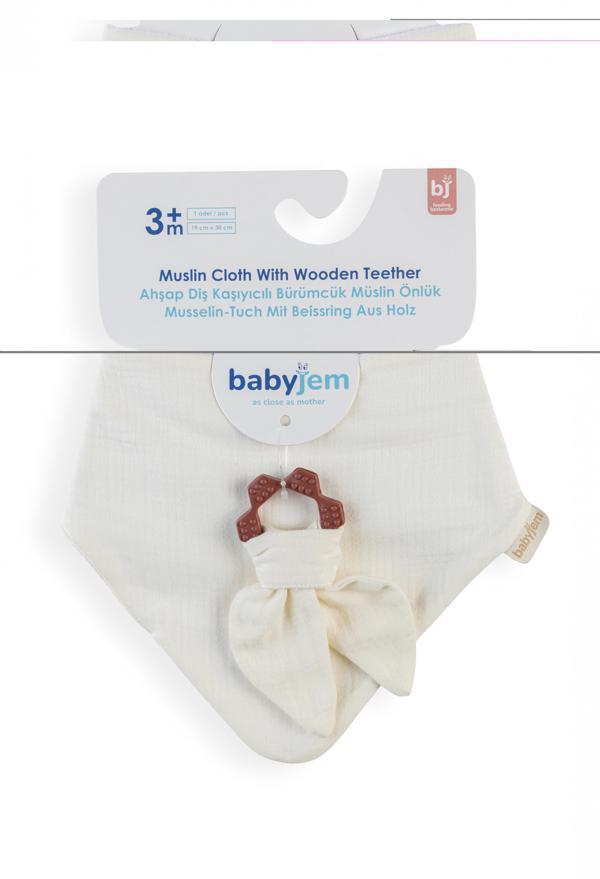 Babyjem Silikon Diş Kaşıyıcılı Müslin Önlük Ekru - Image 1