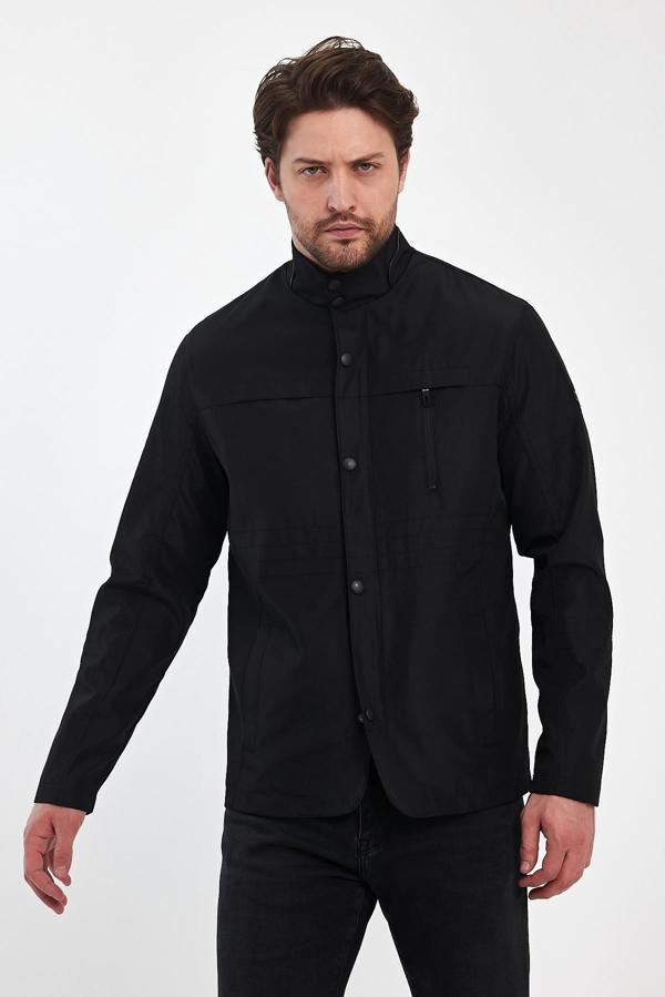 Erkek Siyah Regular Uzun Mevsimlik Pamuk Polyester Karışımlı Safari Mont&Ceket - Image 1