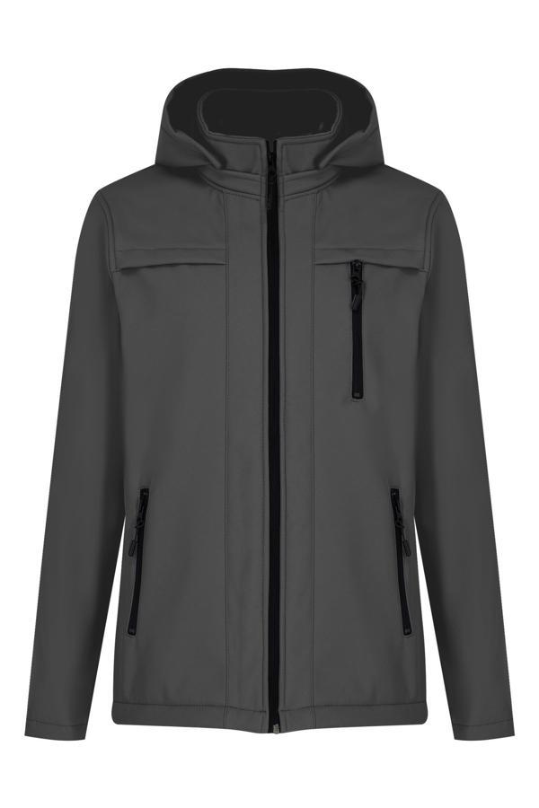 Gri Erkek %100 Su Geçirmez İçi Polarlı İç Çepli Çıkartılabilir Kapüşonlu Softshell Mont&Kaban  - Image 1