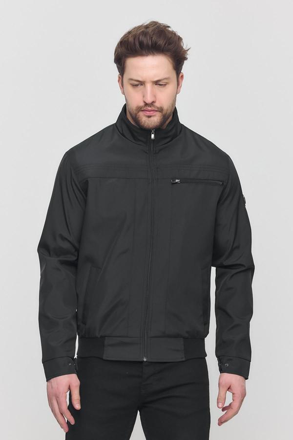 Erkek Siyah Mevsimlik Triko Detaylı Fermuarlı İç Cepli Mont&Ceket - Image 1