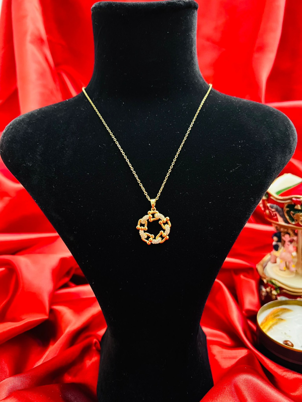 Biem Çiçekli Yuvarlak Çelik Kolye - Image 1