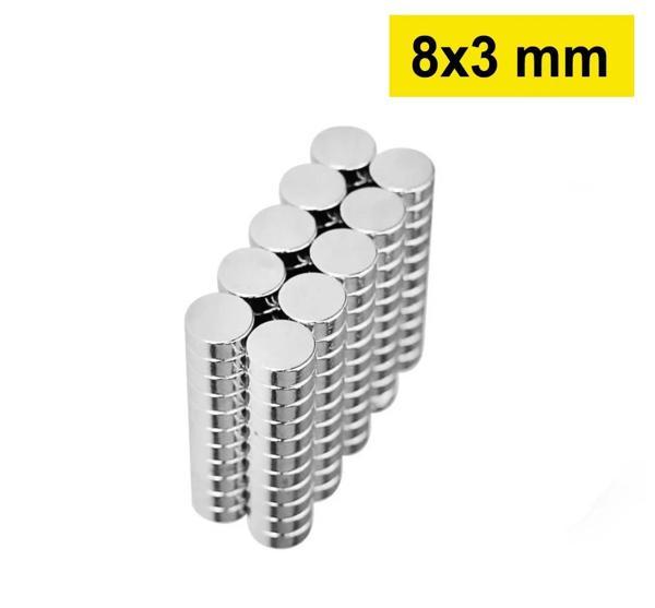 100 Adet 8x3mm Yuvarlak Neodyum Mıknatıs Güçlü Nikel Kaplamalı Kaliteli Dayanıklı Magnet - Image 1