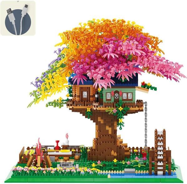 Kadablk Sakura Kiraz Çiçeği, Işıklı Gökkuşağı Çiçekleri Yapı Bloğu - 4451 Parça - Image 1