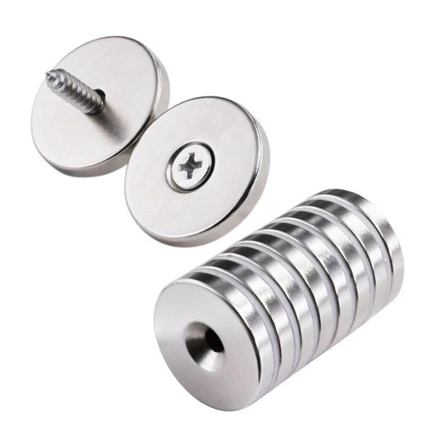 50 Adet 25x10/5x5,5 Mm Neodyum Mıknatıs Havşa Delikli Magnet Vida Atılabilir N35 Nikel Paslanmaz - Image 1