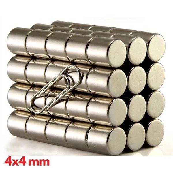 50 Adet 4x4 Mm Yuvarlak Neodyum Mıknatıs N35 Güçlü Magnet Nikel Kaplama - Image 1