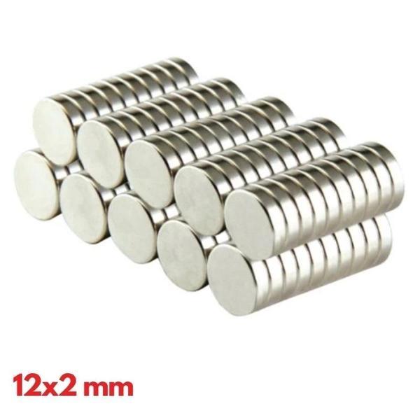 N35 12x2 Mm Neodyum Mıknatıs Yuvarlak, Nikel Kaplamalı Magnet - Image 1