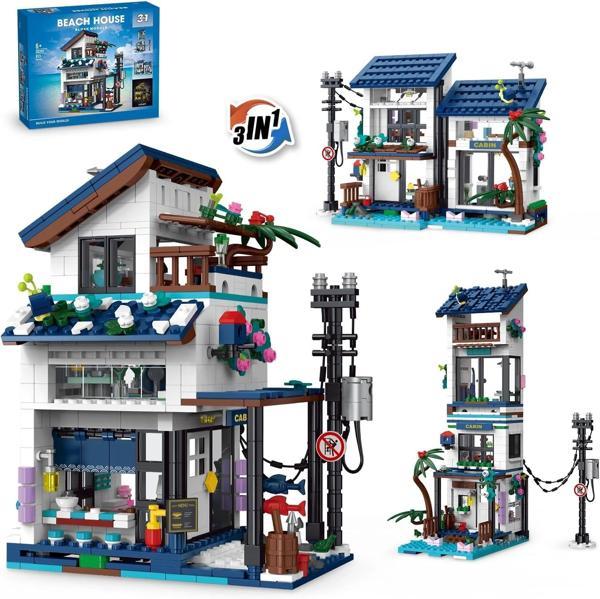 NEWABWN 3'ü 1 Arada Plaj Evi Yapım Seti, Işıklı İnşaat Eğitici Oyuncağı - 813 Parça - Image 1