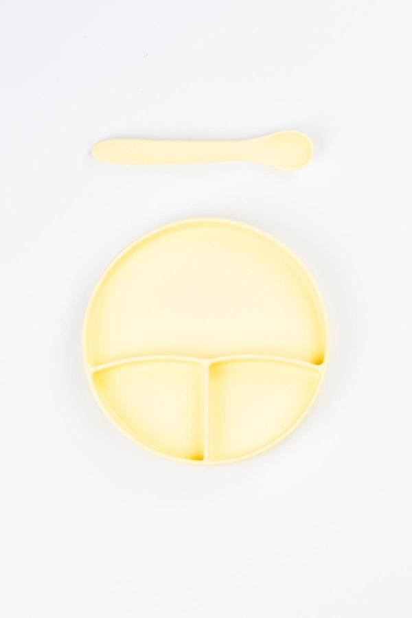 Noibaby Vakum Tabanlı Silikon Tabak - Silikon Kaşık 2'Li Set - ( Sarı ) - Image 1