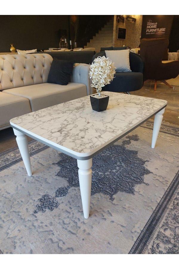 Akset Orta Sehpa Lüx Beyaz Mermer Gümüş - Image 1