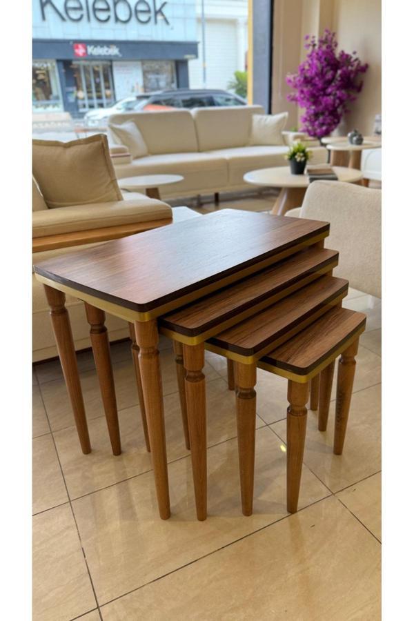 Akset 4Lü Lüx Zigon Sehpa Ceviz Gold - Image 1