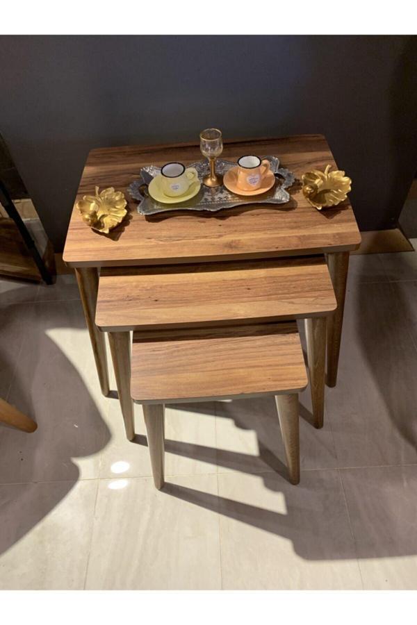 Akset 3Lü Ceviz Zigon Sehpa Piramit - Image 1