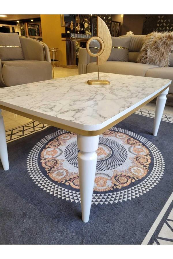 Akset Orta Sehpa Lüx Beyaz Mermer Gold - Image 1