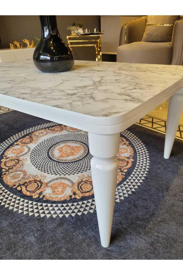 Akset Orta Sehpa Lüx Beyaz Mermer Full Beyaz - Image 1