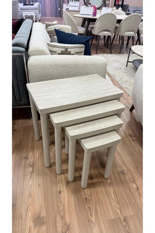 Akset 4Lü Full Traverten Bohem Zigon Sehpa - Image 1