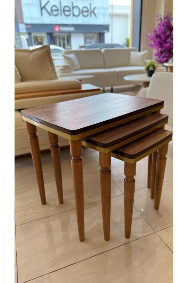 Akset 3Lü Lüx Zigon Sehpa Ceviz Gold - Image 1