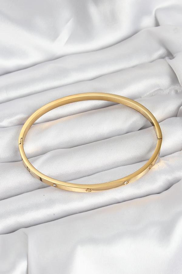 Zarif Kadın için Golden Çelik Zirkonlu 65MM İnce Kelepçe Bileklik - Image 1