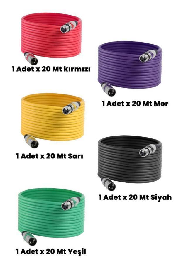 Midex MXL-20M-5x Kaliteli XLR TO XLR 20 mt. Mikrofon Kablosu (5 Adet 5 Renk) - Image 1