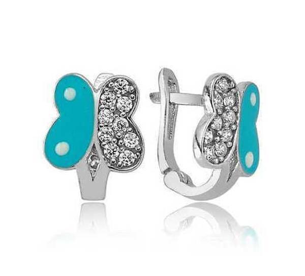 BlackCraft Gümüş Mavi Kelebek Çocuk Küpesi (BC-3544EE) - Image 1