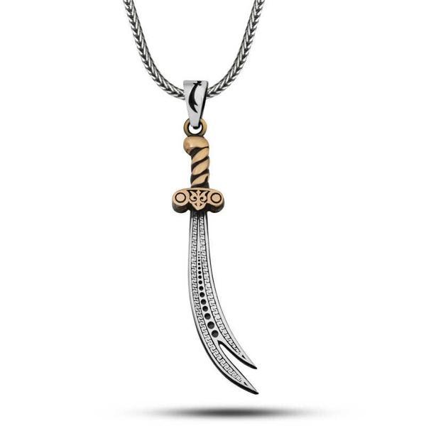 BlackCraft Gümüş Desenli Zülfikar Kılıcı Erkek Kolye (BC-962DD0) - Image 1