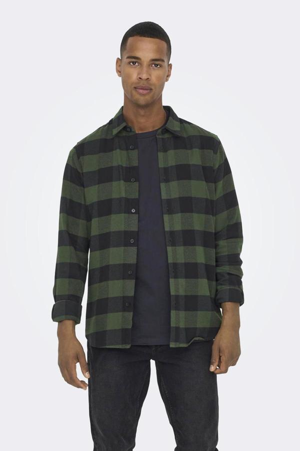 ONLY & SONS ONSGUDMUND ERKEK  KARELİ GÖMLEK yeşil  - Image 1
