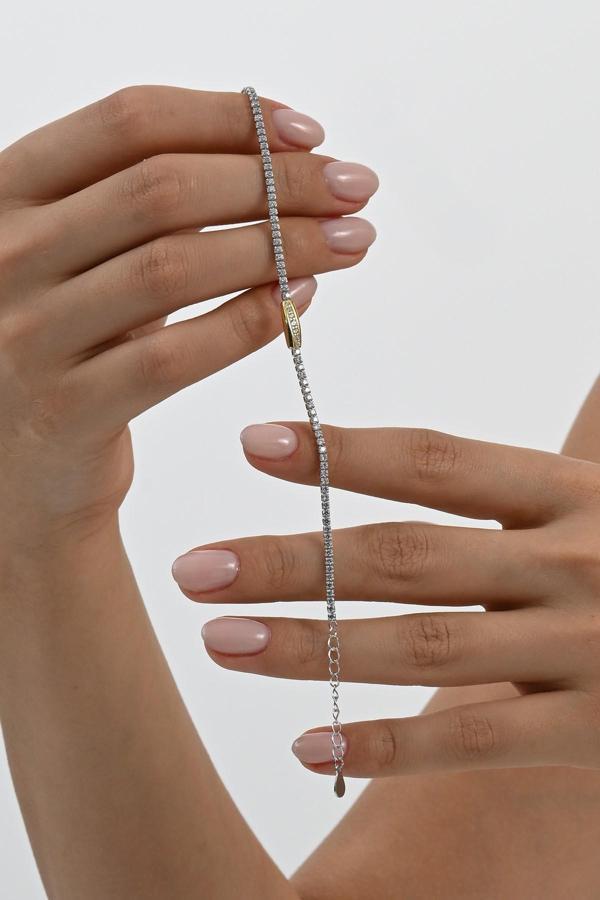 925 ayar gümüş altın yaldız ve rodyumlu gün ışığı gümüş su yolu bileklik [barcode] - Image 1