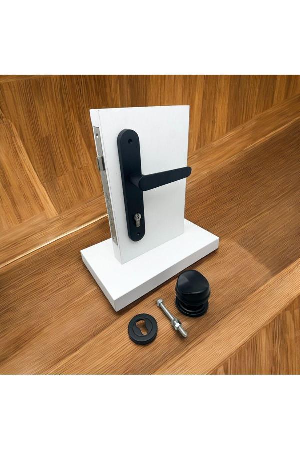 Kaira Mat Siyah Zamak Yale Çelik Kapı Kolu Sağ Basar Tek Taraf + Kumru Kapı Tokmağı Ve Alt Rozeti - Image 1