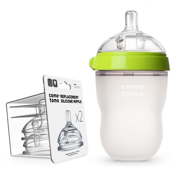 Antikolik Silikon Biberon 250ml Yeşil-Orta Akışlı(3-6 AY)+2’li  Biberon Emziği- Yavaş Akışlı(3-6 AY) - Image 1