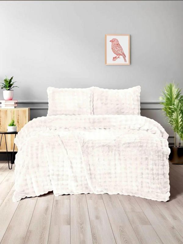 Merinos Diamond Kürk Comforter Set, Çift Kişilik Yorgan Seti (220x240)-Bubble Krem - Image 1